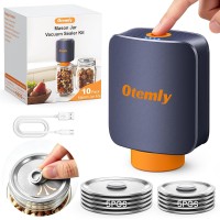 Otemly Electric Mason Jar Vacuum Sealer Kit with 10 Reusable Mason Jar Lids Tool-Free Opening Wide & Regular Lids, 15-20s Fast Sealing, Portable & Compact Mason Jar Sealer, 2000mAh Battery